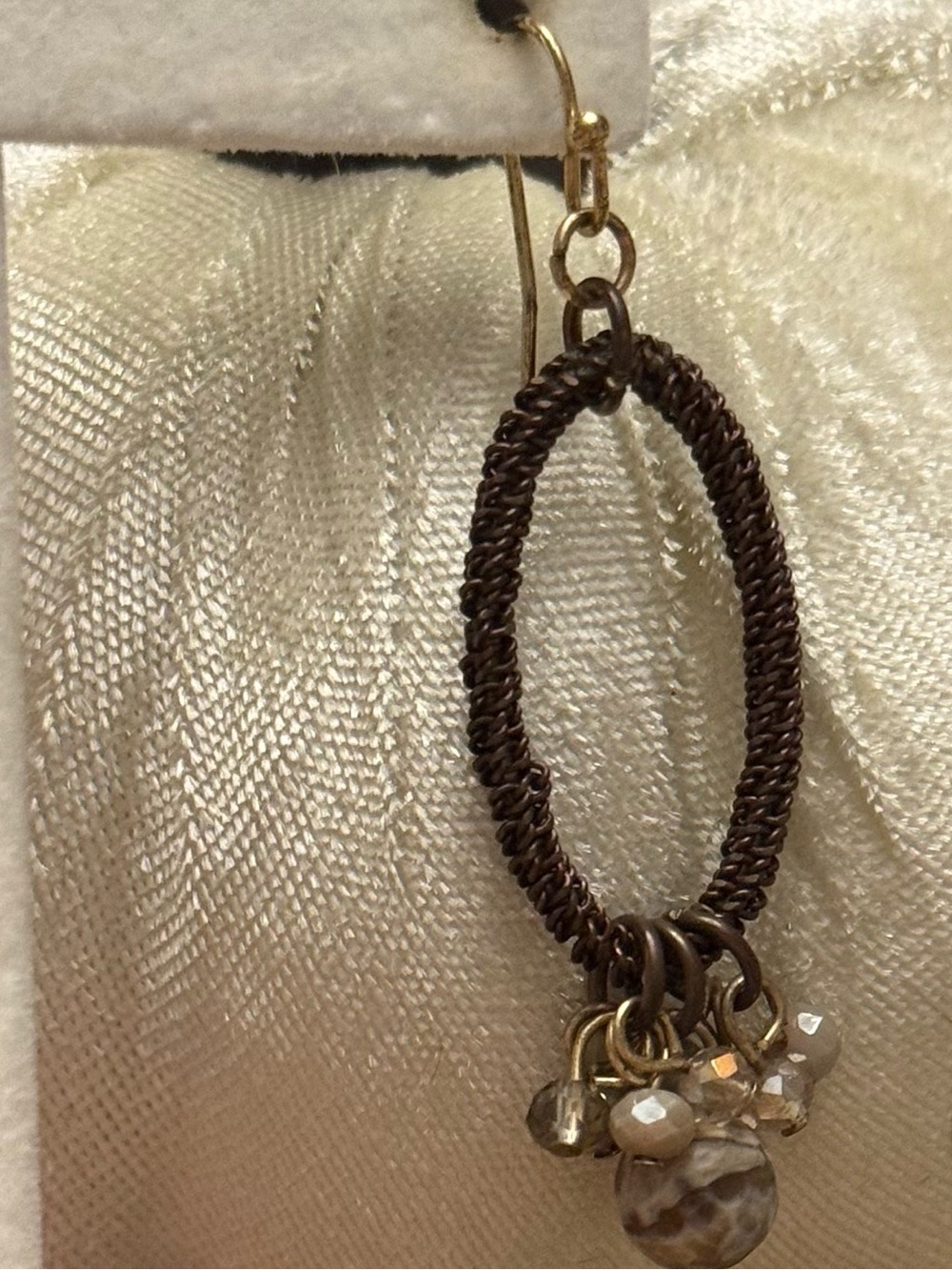 Brown Woven Hoop Dangle Earring with Bead Cluster - SINGLE